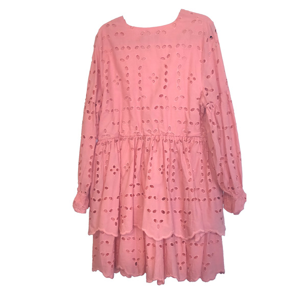 Eloquii Coral Dress Womens Sz 18 Eyelet Ruffles Romantic Boho Mini Tiered Bottom - Picture 8 of 16